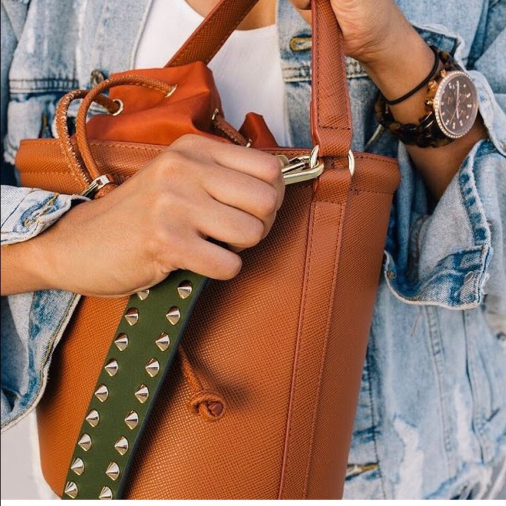 125.  Leather Green Studded Purse Strap